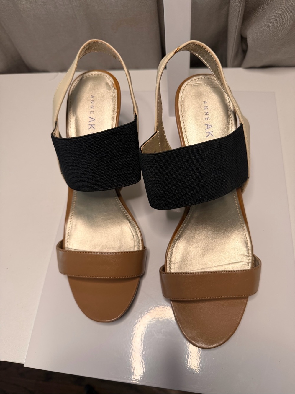 Anne Klein Tan, Black & Cream Slingback Sandals